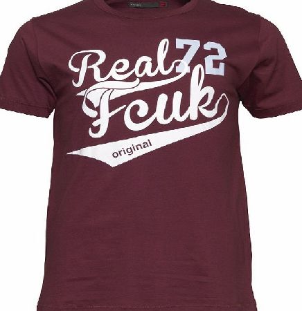 French Connection Mens FCUK Real T-Shirt Burgundy