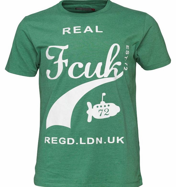 French Connection Mens For Real T-Shirt Green Marl