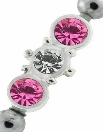 FreshTrends Pink amp; Clear Three Gem Surgical Steel and 925 Sterling Silver Eyebrow Ring Shield - 16 Gauge