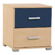 Fresno 2 Drawer Bedside Chest, Blue/Maple Effect