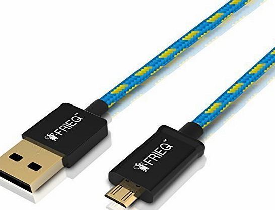 FRiEQ Hi-Speed Extra Long (6 Ft/1.8m) Nylon Braided Tangle-Free USB 2.0 Micro USB Charging/Sync Cable For Samsung Galaxy S4, S3, Note 2, HTC, Motorola, LG, PS4, Xbox one (Light Blue/Yellow)