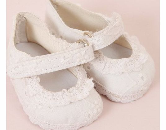 Broderie Anglaise Dolls Shoes large size 8.2x 4.2 cm TO FIT DOLLS SUCH AS 46 CM BABY ANNABELL