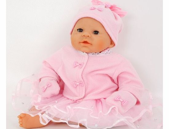 DOLLS PINK FLEECE JACKET , HAT AND MITTENS SET 14-18 INS DOLLS BY FRILLY LILY