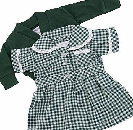 Green Summer School Uniform , Dress and Cardigan for 12-14 inch Dolls(30-36 cm) DOLL NOT INCLUDED , for dolls such as My Little Baby Born , and My First Baby Annabell
