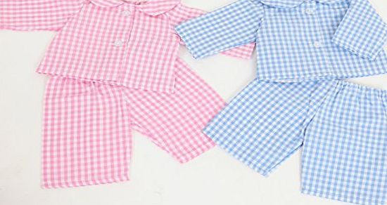 FRILLY LILY TWIN PINK AND BLUE GINGHAM PYJAMAS SMALL SIZE TO FIT 14-18INS (35-45cm)DOLLS AND BEARS .TO FIT DOLLS