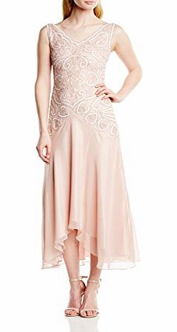 Frock and Frill Womens Beatrice Embellished Maxi Cocktail Sleeveless Dress, Pink (Blush), Size 16