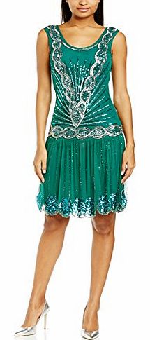 Frock and Frill Womens Zelda Flapper Cocktail Sleeveless Dress, Green (Teal), Size 12