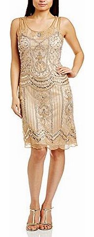 Frock and Frill Womens Ziegfeld Embellished Flapper Cocktail Sleeveless Dress, Gold, Size 12