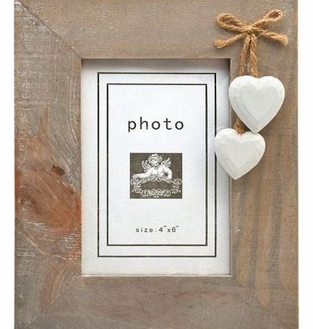from Then to Now Chic Shabby Natural Wooden Portrait Standing Photo Frame Hanging White Hearts