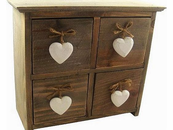 from Then to Now Gisela Graham Shabby Chic 4 Drawer Lime Wash Box with Heart Handle