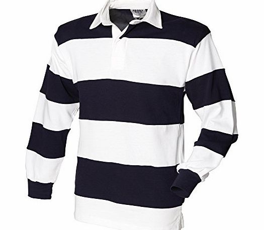 Front Row Hooped Long Sleeve Rugby Shirt in White / Navy Size L