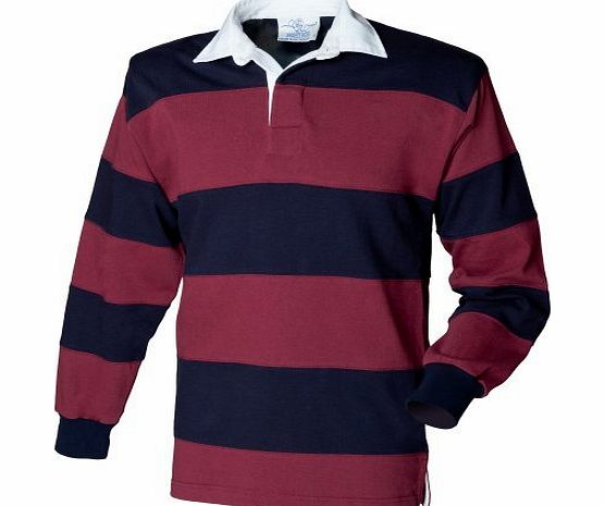 Front Row Sewn Stripe Long Sleeve Sports Rugby Polo Shirt (M) (Burgundy/Navy)