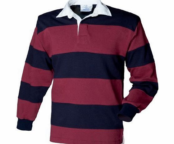 Front Row Sewn Stripe Rugby Shirt (Large, Burgundy/Navy)
