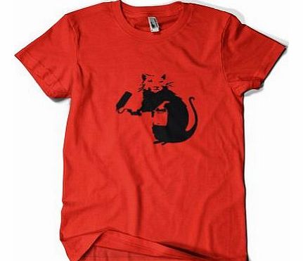 Fruit of the Loom Banksy Paint Roller Rat T-Shirt Mens All Sizes and Colors. (X-Large, Red)