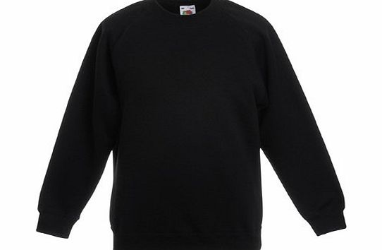 Fruit of the Loom childrens boys or girls raglan sweatshirt jumper Black 14 to 15