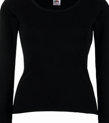 Fruit of the Loom  Ladies Lady-Fit Valueweight Long Sleeve T-Shirt (S) (Black)