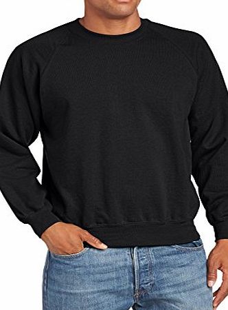 Fruit of the Loom Mens Raglan Sleeve Crew Neck Sweatshirt, Black, Large