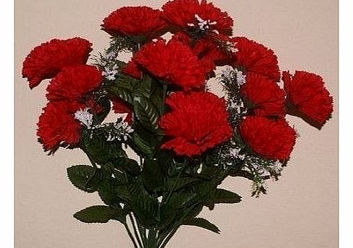 FSUK 18 head RED carnation artificial flower bush wedding/grave/vase