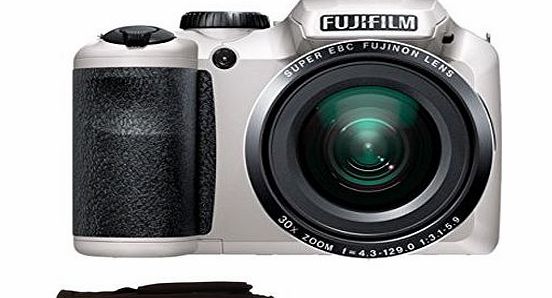 Fujifilm Fuji FinePix S4800 Compact Digital Camera - White (16 MP, 30x Optical Zoom) 3-Inch LCD with 8GB Class 10 Memory Card and Bridge Case