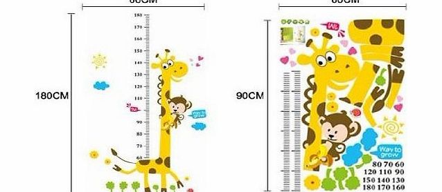 Naughty Monkey and Yellow Giraffe wall sticker for kids bedroom cartoon animals Height Chart (60cm-180cm) Nursery Wall Decal Decor Removable wallpaper mural