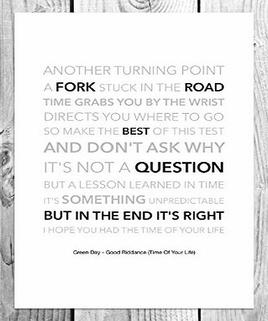 Funky Art Prints Green Day - Good Riddance (Time Of Your Life) - Funky Lyric Art Print - A4 Size