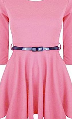 Girls Belted Skater Dress Funky Boutique Womens 3/4 Sleeve Flared Frankie Party Top (11-12 Years, Electric Blue)
