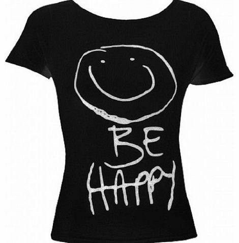 Girls Short Sleeve Be Happy Tshirt Print Top Tee (11-12 Years, Black)