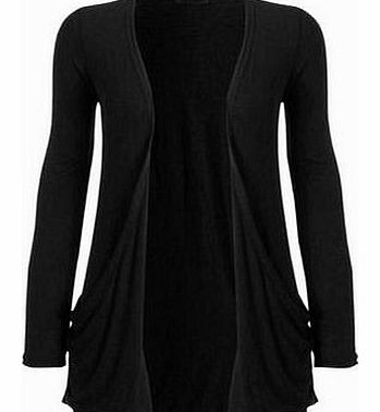 Ladies Plus Size Pocket Long Sleeve Cardigan : Color - Black : Size - 16-18 LXL