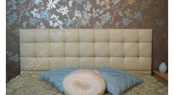 Faux Leather Crystal Diamante Double Bed 4ft6`` Standard Size Headboard Brand New (Cream)