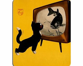 Funkyzilla Philips Television Cat Advert Mouse Mat. Classic Vintage 1960s Poster Mouse Pad