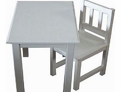 Childrens White Wooden Table / Desk & Chair