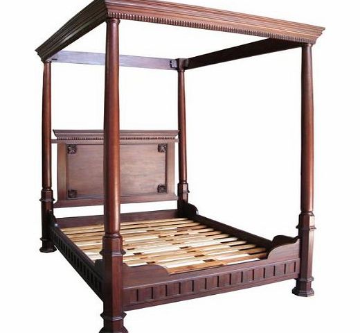 Furniture-House 6 Super Kingsize Tudor Four Poster Bed Solid Mahogany High Head Low Foot Board