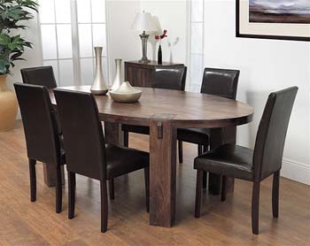 Furniture Link Malaya Mango Oval 6 Seater Dining Set with Brown