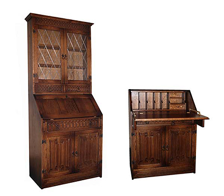 Furniture Link Olde Manor Oak Bureau and Bookcase