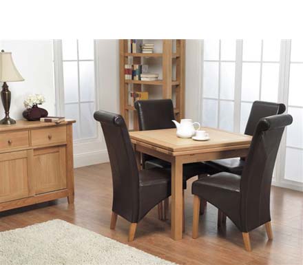 Furniture Link Staten Oak Draw Leaf Dining Set with 4 Brown