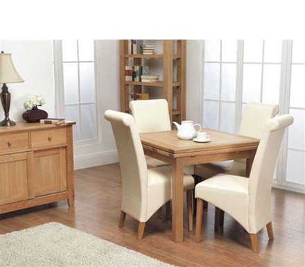 Furniture Link Staten Oak Draw Leaf Dining Set with 4 Ivory