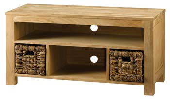 Furniture123 Absolue Solid Teak TV Unit with 2 Storage Baskets