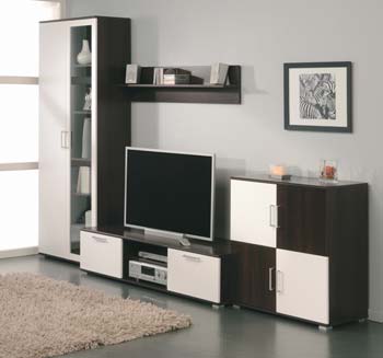 Furniture123 Accord 7 Door Display Unit in Walnut and White