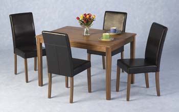 Ashton Dining Set in Walnut with Dark Brown Chairs