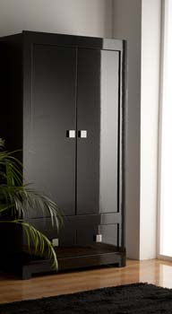Furniture123 Bari High Gloss Black 2 Door 2 Drawer Wardrobe