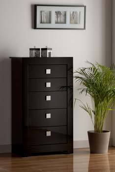 Furniture123 Bari High Gloss Black 5 Drawer Chest