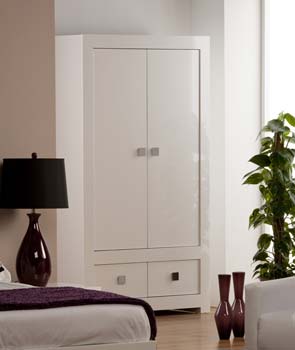 Furniture123 Bari High Gloss White 2 Door 2 Drawer Wardrobe