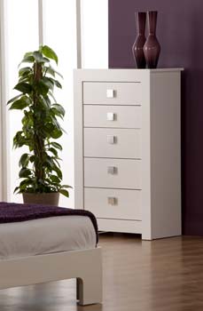 Furniture123 Bari High Gloss White 5 Drawer Chest