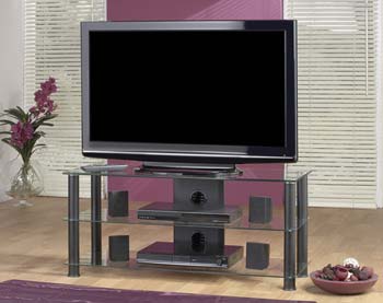 Byron Clear Glass TV Unit with Black Uprights
