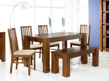 Calla Acacia Bench Dining Set with Slatted Chairs