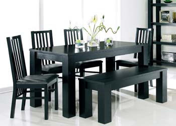 Calla Black Bench Dining Set with Slatted Chairs