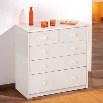 Cami Solid White Pine 3+2 Drawer Chest