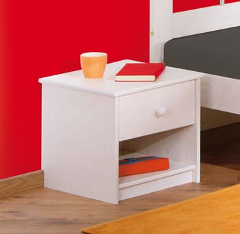 Furniture123 Cami White Pine 1 Drawer Bedside Table