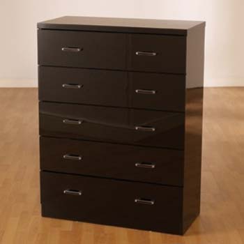 Charisma High Gloss 5 Drawer Chest in Black