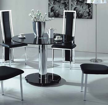 Citron Black Glass Round Dining Table